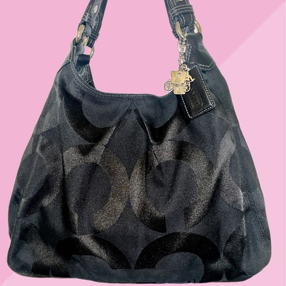 COACH Black Op Art Maggie Hobo Shoulder Tote,  3 Tags & COA & Dusty